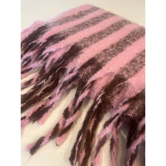 Anthropologie Pink & Brown Striped Fringe Scarf - Picture 8 of 8